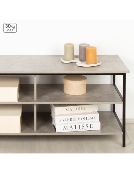 Max Home Mesa de TV com efeito cimento 5 prateleiras 110x40x45 cm