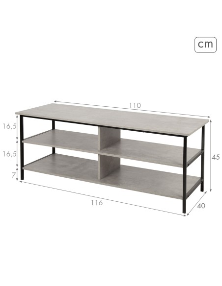 Max Home Mesa de TV com efeito cimento 5 prateleiras 110x40x45 cm