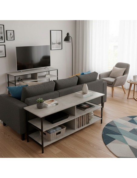 Max Home Mesa de TV com efeito cimento 5 prateleiras 110x40x45 cm