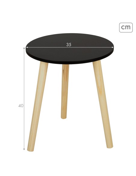 Max Home Mesa lateral redonda de madeira preta  D35x40 cm