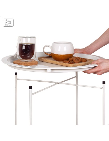 Max Home Mesa de apoio em metal branco D47x52 cm