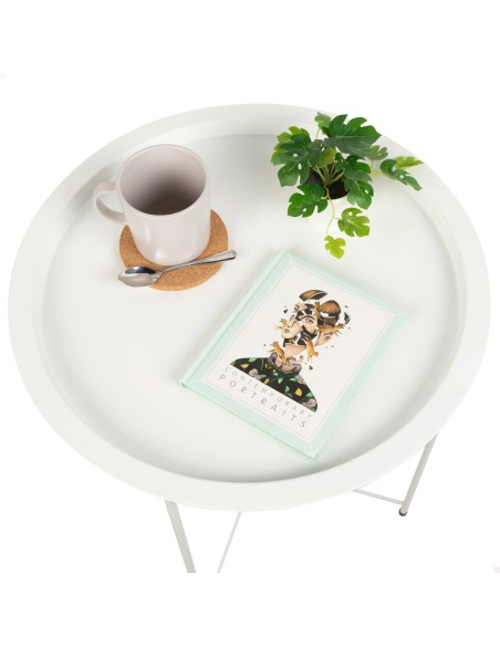 Max Home Mesa de apoio em metal branco D47x52 cm