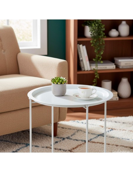 Max Home Mesa de apoio em metal branco D47x52 cm