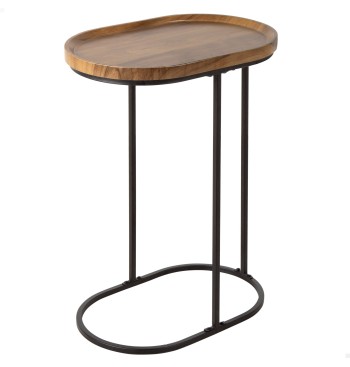 Max Home Mesa Lateral Oval Metal e Madeira 45x30x60 cm