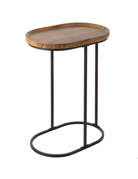 Max Home Mesa Lateral Oval Metal e Madeira 45x30x60 cm