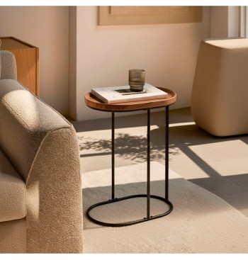 Max Home Mesa Lateral Oval Metal e Madeira 45x30x60 cm 2