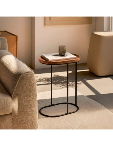 Max Home Mesa Lateral Oval Metal e Madeira 45x30x60 cm