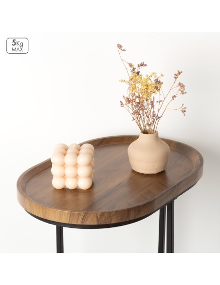 Max Home Mesa Lateral Oval Metal e Madeira 45x30x60 cm