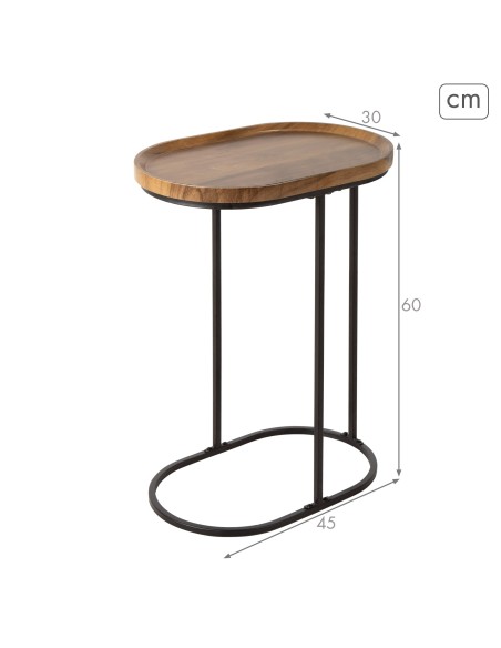 Max Home Mesa Lateral Oval Metal e Madeira 45x30x60 cm
