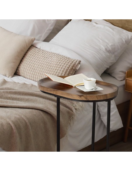 Max Home Mesa Lateral Oval Metal e Madeira 45x30x60 cm