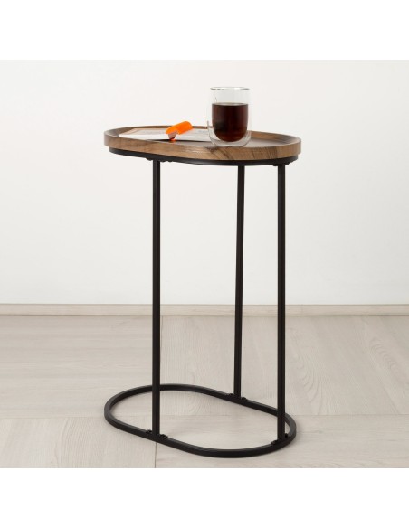Max Home Mesa Lateral Oval Metal e Madeira 45x30x60 cm