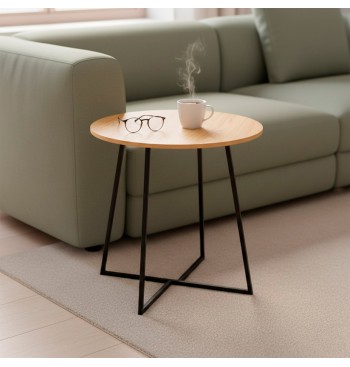 Max Home Mesa de apoio redonda em madeira e metal D40x40 cm 2