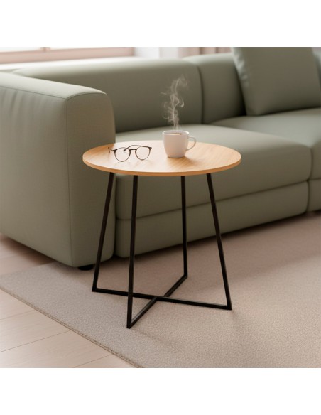 Max Home Mesa de apoio redonda em madeira e metal D40x40 cm