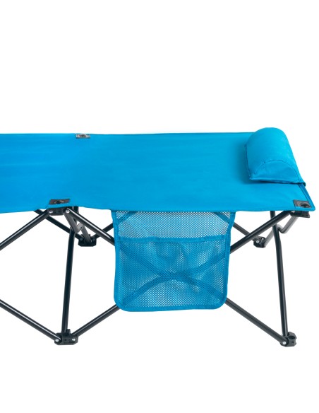 Cama de camping dobrável azul-marinho com almofada