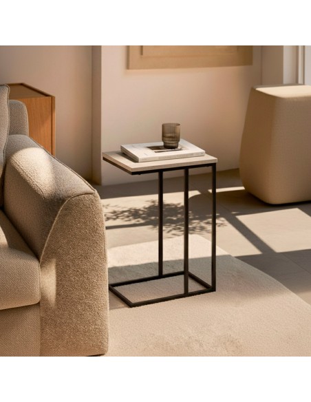 Max Home Mesa de apoio para sofá em metal e madeira cinzenta 40x30x59 cm