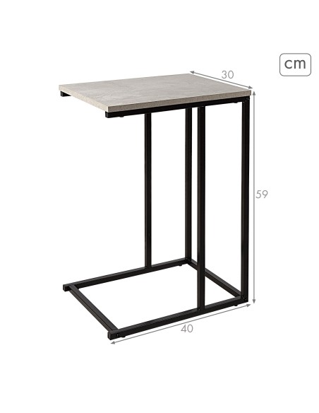 Max Home Mesa de apoio para sofá em metal e madeira cinzenta 40x30x59 cm