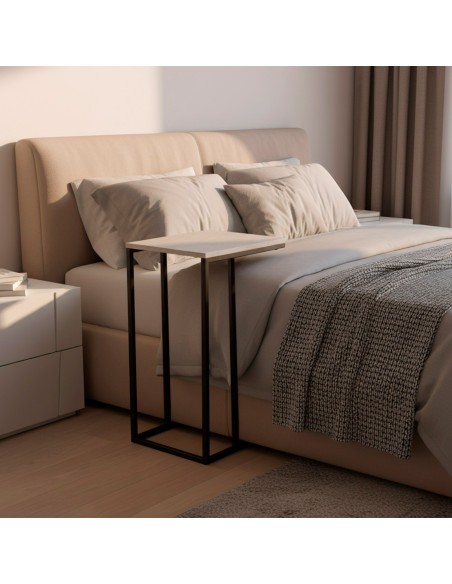 Max Home Mesa de apoio para sofá em metal e madeira cinzenta 40x30x59 cm