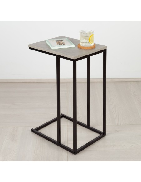 Max Home Mesa de apoio para sofá em metal e madeira cinzenta 40x30x59 cm