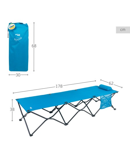 Cama de camping dobrável azul-marinho com almofada