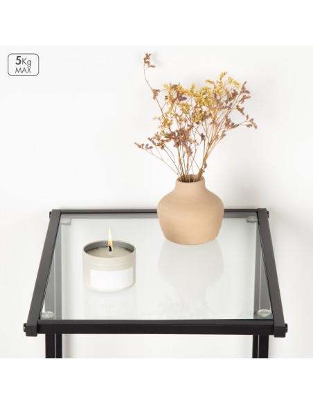 Max Home Mesa de apoio para sofá em metal e vidro 40x30x59 cm