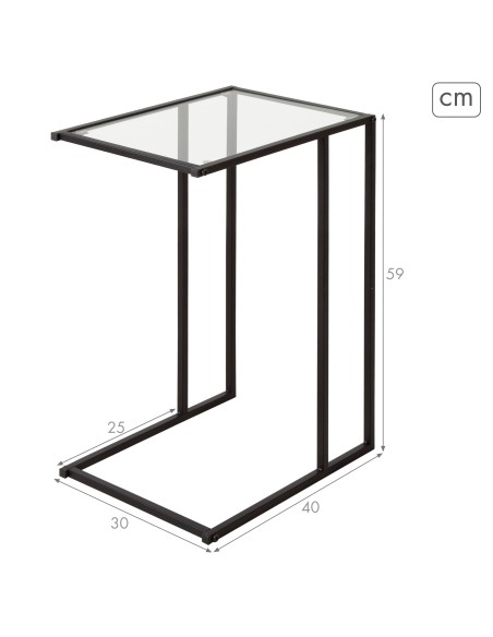 Max Home Mesa de apoio para sofá em metal e vidro 40x30x59 cm