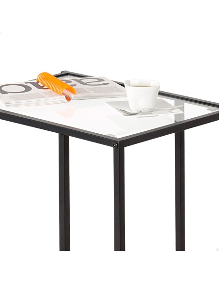 Max Home Mesa de apoio para sofá em metal e vidro 40x30x59 cm