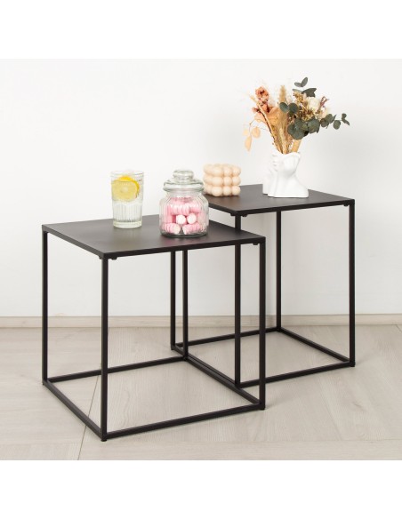 Max Home Conjunto de 2 mesas de apoio em metal 38x38x37 cm e 34x34x41 cm