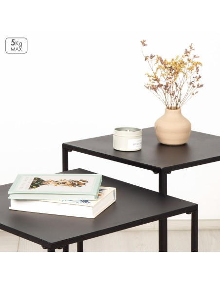 Max Home Conjunto de 2 mesas de apoio em metal 38x38x37 cm e 34x34x41 cm