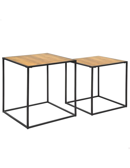 Max Home Conjunto de 2 mesas de apoio em metal e madeira 37x37x40cm e 33x33x35 cm