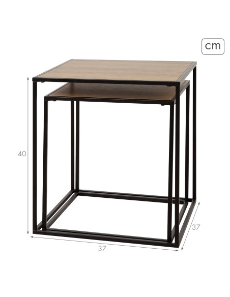 Max Home Conjunto de 2 mesas de apoio em metal e madeira 37x37x40cm e 33x33x35 cm