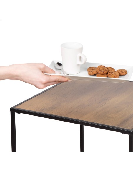 Max Home Conjunto de 2 mesas de apoio em metal e madeira 37x37x40cm e 33x33x35 cm