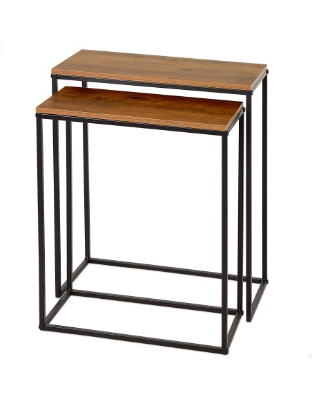 Max Home Conjunto 2 mesas de apoio em metal e madeira 50x25x60cm e 45x22x55 cm