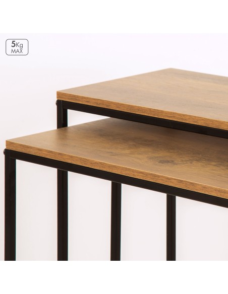 Max Home Conjunto 2 mesas de apoio em metal e madeira 50x25x60cm e 45x22x55 cm