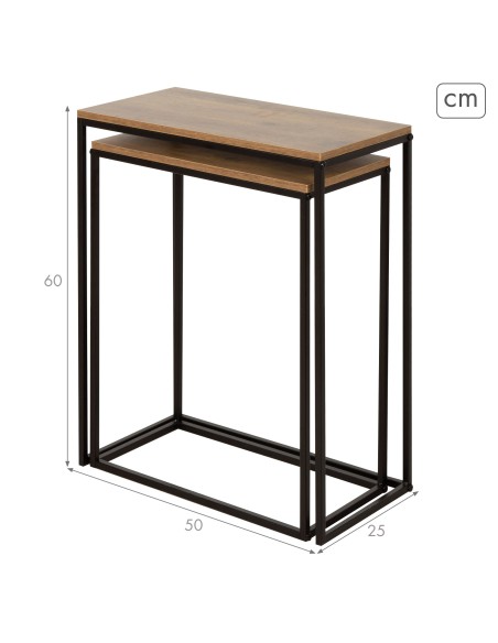 Max Home Conjunto 2 mesas de apoio em metal e madeira 50x25x60cm e 45x22x55 cm