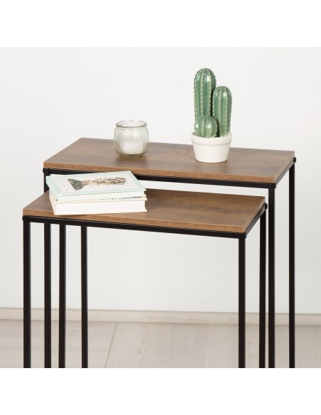 Max Home Conjunto 2 mesas de apoio em metal e madeira 50x25x60cm e 45x22x55 cm