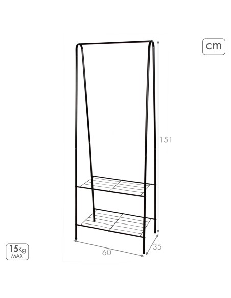Max Home Cabideiro Fixo 60x35x151 cm com Duas Prateleiras de Arame