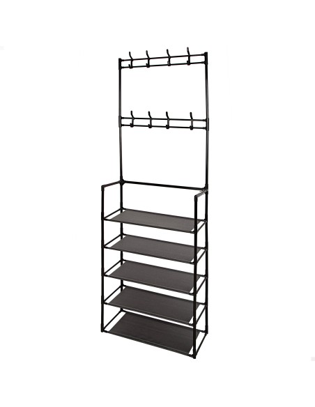 Max Home Cabideiro de pé  60x25x173 cm de plástico com 8 cabides e 5 prateleiras
