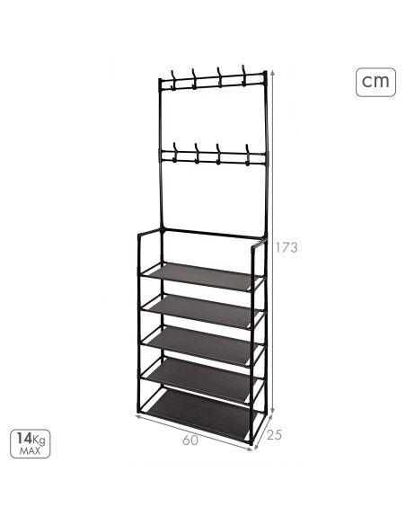 Max Home Cabideiro de pé  60x25x173 cm de plástico com 8 cabides e 5 prateleiras