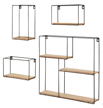 Max Home Conjunto de 4 prateleiras de parede em madeira,...