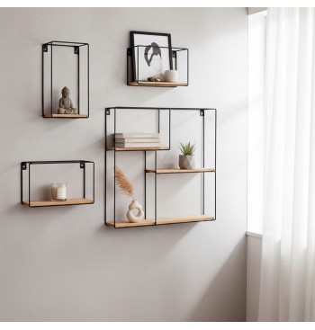 Max Home Conjunto de 4 prateleiras de parede em madeira,... 2