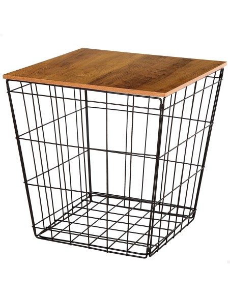 Max Home Mesa de apoio de madeira e metal com arrumação 40x40x40 cm