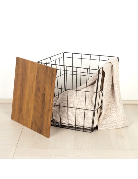 Max Home Mesa de apoio de madeira e metal com arrumação 40x40x40 cm