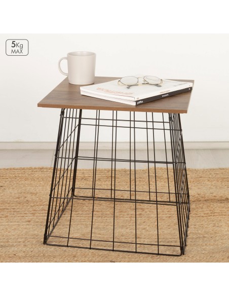 Max Home Mesa de apoio de madeira e metal com arrumação 40x40x40 cm