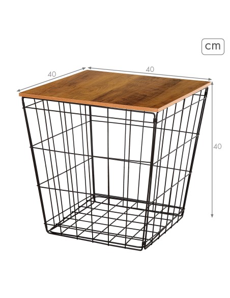 Max Home Mesa de apoio de madeira e metal com arrumação 40x40x40 cm