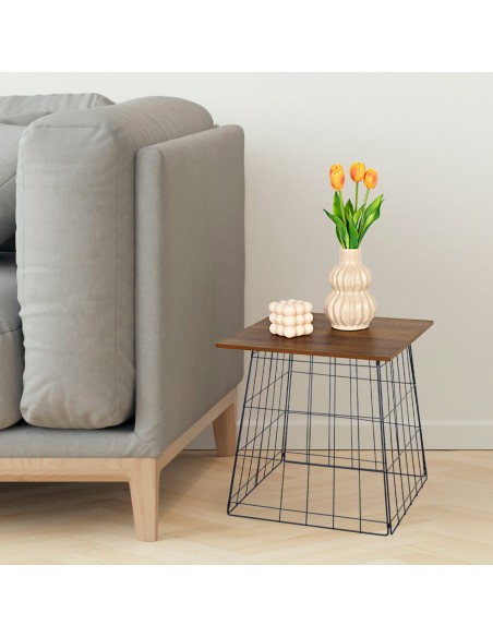 Max Home Mesa de apoio de madeira e metal com arrumação 40x40x40 cm