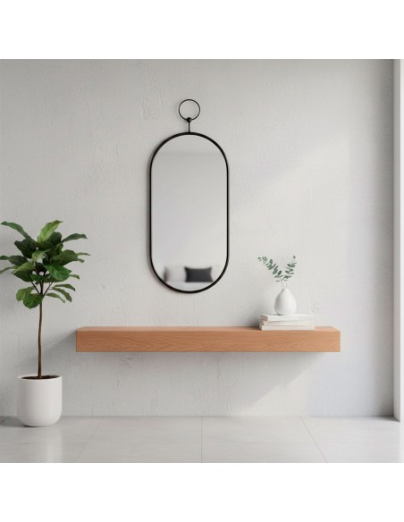 Max Home Espelho de parede oval 25x50 cm com moldura e ganchos metálicos