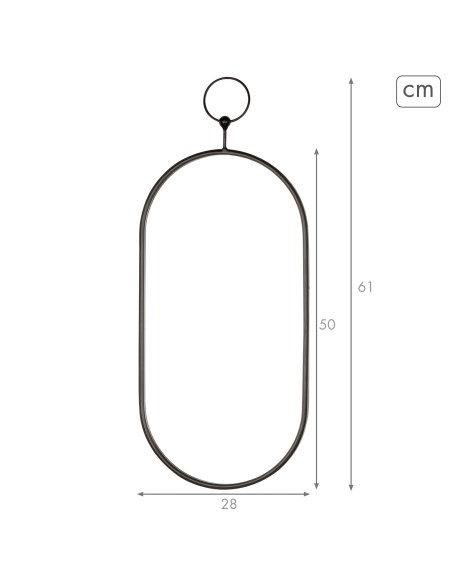 Max Home Espelho de parede oval 25x50 cm com moldura e ganchos metálicos