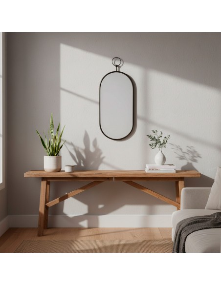 Max Home Espelho de parede oval 25x50 cm com moldura e ganchos metálicos