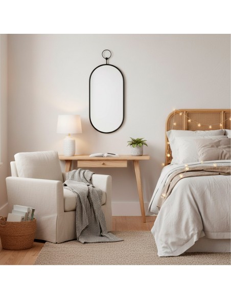 Max Home Espelho de parede oval 25x50 cm com moldura e ganchos metálicos