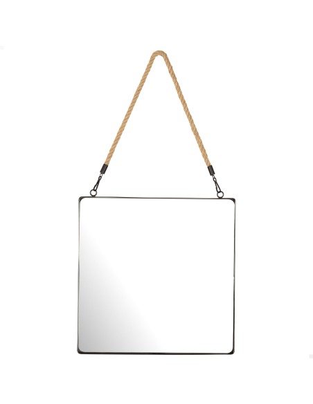 Max Home Espelho de parede quadrado 40x40 cm com moldura metálica e corda